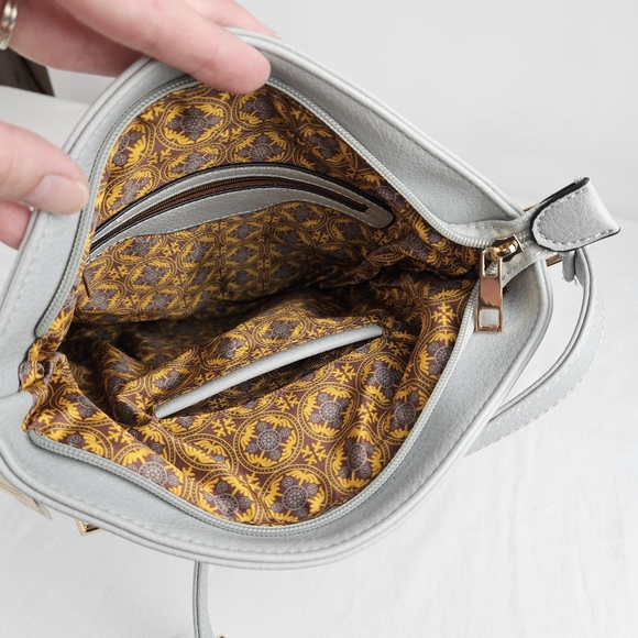 Alyssa light blue gray triple zip pockets crossbody bag - Picture 12 of 16